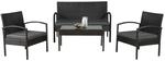 Juskys Polyrattan Balkonm&ouml;bel Trinidad schwarz, 4 Personen - Tisch, Bank, 2 St&uuml;hle,