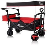 SAMAX Faltbarer Bollerwagen Offroad mit Dach - Schwarz / Rot