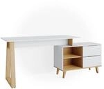 VICCO Eckchreibtisch Nautica Computer B&uuml;ro PC Arbeitszimmer wei&szlig; Eiche Skandi