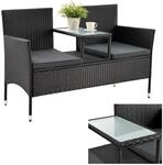 Juskys Polyrattan Gartenbank Monaco schwarz - 2-Sitzer Bank mit Tisch & Kissen -
