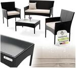 Juskys Polyrattan Gartenm&ouml;bel-Set Fort Myers schwarz mit Tisch, Sofa, 2 St&uuml;hle &