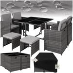 tectake&reg; Rattan Sitzgruppe, f&uuml;r 4 bis 8 Personen, UV-best&auml;ndig, zusammenschiebbar,