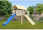 Karibu Stelzenhaus Fidel mit Rutsche blau und Holzrampe