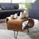 FineBuy Couchtisch Sheesham 55cm Massivholz Wohnzimmertisch Retro Metallbeine