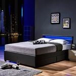 HOME DELUXE LED Bett mit Schubladen NUBE - 180 x 200 cm Dunkelgrau