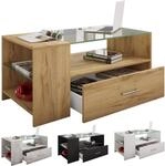 VCM Holz Couchtisch mit ESG-Sicherheitsglas Sofatisch mit ausreichend Stauraum 