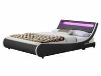 Juskys Polsterbett Valencia 140x200 cm- Bett mit Lattenrost & LED Beleuchtung –