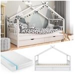VitaliSpa Kinderbett Hausbett Kinderhaus Design Wei&szlig; 90x200 Schublade Matratze