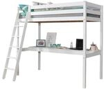 TiCAA Hochbett &bdquo;Felix&ldquo; mit Schreibtisch Kiefer massiv Wei&szlig;