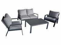 Alu Garten Lounge Sitzgruppe Gartengarnitur Möbel Tisch Sessel grau Holz Optik