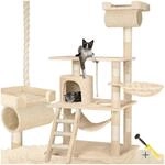 tectake&reg; Kratzbaum, 141 cm, mit Katzenhaus, inklusive Spielkordel und Kippschutz