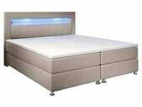 Juskys Boxspringbett Vancouver 180x200 cm - Bett mit LED, Topper &