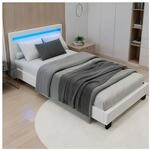 Juskys Polsterbett Paris 90 x 200 cm wei&szlig; &ndash; Bettgestell inkl. LED-Beleuchtung &