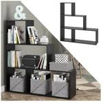 VICCO Treppenregal ASYM Raumteiler Schwarz 4 Fach B&uuml;cherregal Standregal Aktenregal