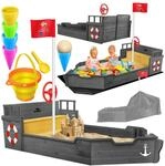 KIDIZ&reg; Sandkasten Ahoi - Piratenschiff Boot Segelschiff aus Holz Inkl. Abdeckung,