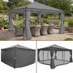 Pergola Calpe, Garten Pavillon, stabiles 7cm-Gestell mit Seitenwand + Moskitonetz ~