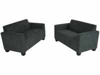Sofa-Garnitur Couch-Garnitur 2x 2er Sofa Moncalieri Stoff/Textil ~ anthrazit-grau
