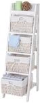 Leiterregal Franca, Regal Standregal mit 4 Korbschubladen 101x30cm, Shabby-Look,