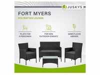 Juskys Polyrattan Gartenmöbel-Set Fort Myers schwarz mit Tisch, Sofa, 2 Stühle &