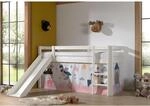 Halbhohes Bett PINO, mit Rutsche und Textilset "Princess Sophie", Ausf. Kiefer massiv