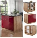 Vicco K&uuml;cheninsel K&uuml;chenblock Einbauk&uuml;che Fame-Line Eiche Bordeaux Rot 90 cm