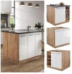 Vicco K&uuml;cheninsel K&uuml;chenblock Einbauk&uuml;che Fame-Line Eiche Wei&szlig; 90 cm modern