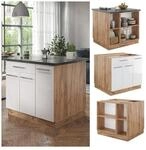 Vicco K&uuml;cheninsel K&uuml;chenblock Einbauk&uuml;che Fame-Line Eiche Wei&szlig; 90 cm modern
