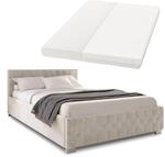 Juskys Polsterbett Nizza 140x200 cm &ndash; Matratze, Stauraum & LEDs - Samtbezug mit