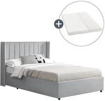 Juskys Polsterbett Savona 120x200 cm mit Stauraum, H3 Matratze, Samt-Bezug, bis 250kg