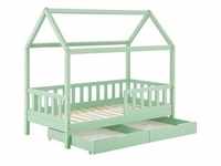 Juskys Kinderbett Marli 80 x 160 cm mit Bettkasten, Gitter, Lattenrost & Dach - Holz