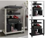 VCM Hifi Holz M&ouml;bel Rack Schrank Phono Regal mit Rollen 2 Glasb&ouml;den Ma&szlig;e: H.
