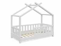 VitaliSpa Kinderbett Design Hausbett Zaun Kinder Bett Holz Haus Weiß 70x140cm