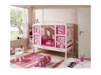 TiCAA Hausbett Mini mit Bettkasten "Horse Pink" Kiefer Weiß
