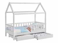 Juskys Kinderbett Marli 90 x 200 cm mit Bettkasten, Gitter, Lattenrost & Dach -...