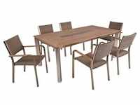 Tischgruppe FLORENCE 7-tlg Garten Sitzgruppe Outdoor Beige Metall Kunststoff