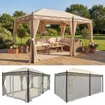 Pergola Calpe, Garten Pavillon, stabiles 7cm-Gestell 5x3m ~ creme mit Seitenwand +