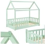 Juskys Kinderbett Marli 80 x 160 cm Rausfallschutz, Lattenrost & Dach Mint 