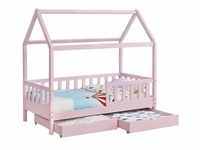 Juskys Kinderbett Marli 90 x 200 cm mit Bettkasten, Gitter, Lattenrost & Dach - Holz