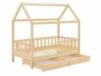 Juskys Kinderbett Marli 80 x 160 cm mit Bettkasten, Gitter, Lattenrost & Dach - Holz