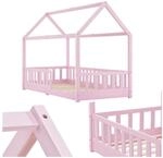 Juskys Kinderbett Marli 90 x 200 cm mit Rausfallschutz, Lattenrost & Dach - Holz