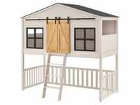 Juskys Kinderbett Farmhaus 90x200 cm mit Treppe, Dach & Lattenrost – Hausbett...