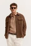 Sweatjacke mit Hemdkragen mit Druckkn&ouml;pfen und Brusttasche in cognac