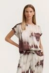 Blusenshirt mit Print aus reiner Viskose mit Rundhalsausschnitt in bordeaux