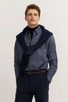 Freizeithemd Modern Fit mit Rauten-Muster und Satin-Finish in marine