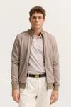 Elegante Sweatjacke mit Jacquard-Muster und Stehkragen in beige