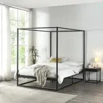 Himmelbett Kristianstad Metall 140x200 cm Schwarz [en.casa]