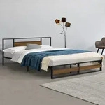 Metallbett Villach 180x200 cm Schwarz Walnuss-Optik [en.casa]