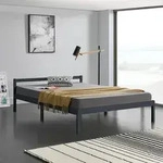 Holzbett Nakkila 140x200 cm Doppelbett mit Kopfteil Dunkelgrau en.casa