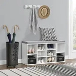 Schuhregal Ymir 103x30x48 cm 10 Ablagefl&auml;chen Sitzbank Wei&szlig;/Grau en.casa