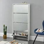 Schuhkipper Vogar mit 4 T&uuml;ren 134x63x17 cm Wei&szlig; [en.casa]